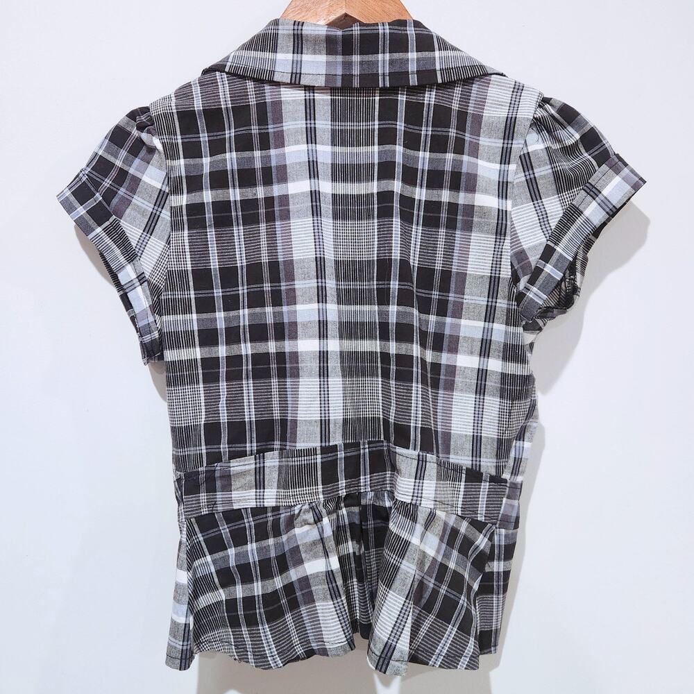 Vintage Charlotte Ruse Black White Plaid Peplum Blazer Size Medium Y2K Academia - Picture 5 of 9